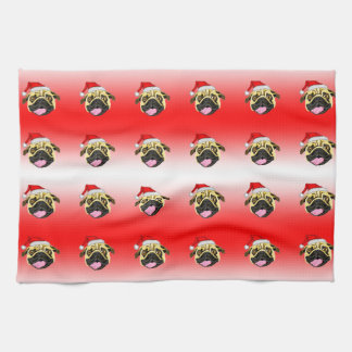 Toalla de té de pug de Navidad