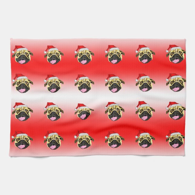 Toalla de té de pug de Navidad (Horizontal)