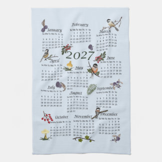 Toalla de té del calendario 2027 Pájaros y maripos