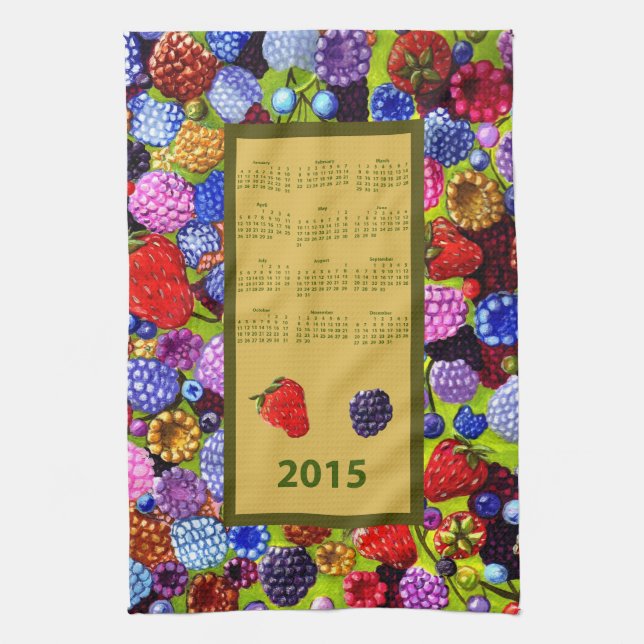 Toalla de té del calendario de Berries 2015 (Vertical)