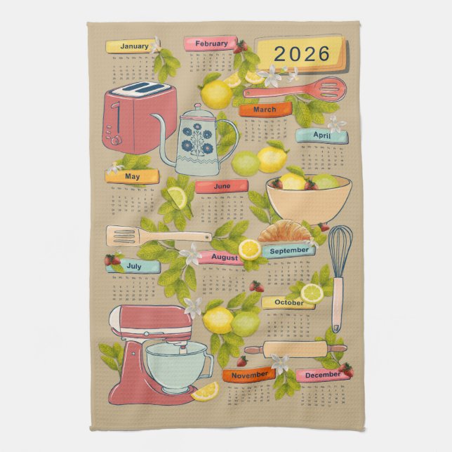 Toalla de té del calendario de cocina 2026 (Vertical)