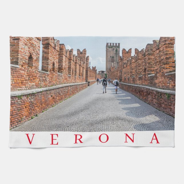 Toalla de té del puente Verona Castelvecchio (Horizontal)