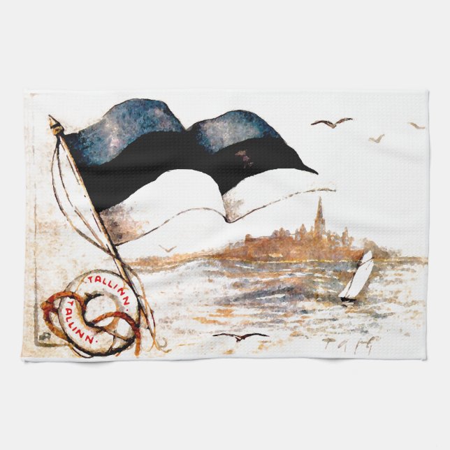 Toalla de té estonia de la bandera (Horizontal)