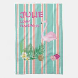 Toalla de té Flamingo tropical personalizada