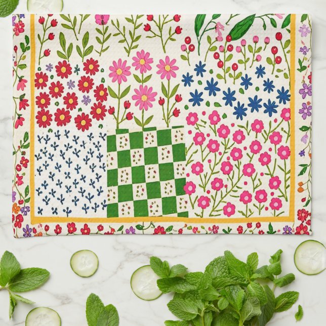 Toalla de té floral bastante alocada. (Doblado)