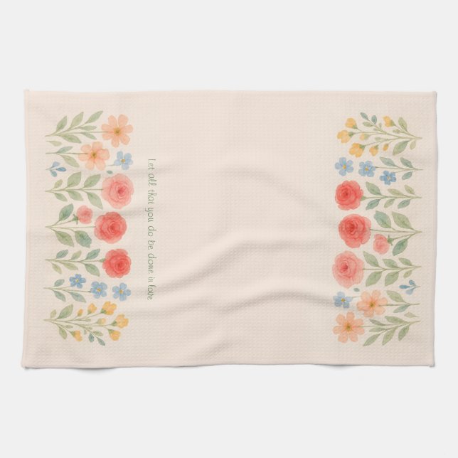Toalla de té floral con cita personalizado (Horizontal)