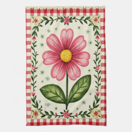 Toalla de té floral de gingham bonita.