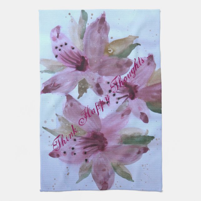 Toalla de té floral de pensamiento feliz (Vertical)