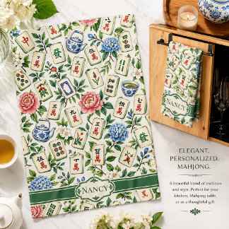 Toalla de té floral Mahjong regalo personalizado p