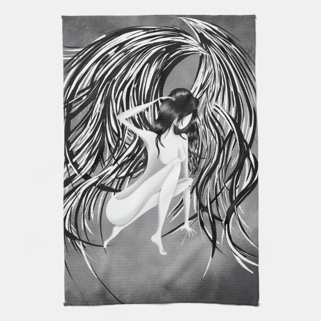 Toalla de té gris ángel celestial (Vertical)