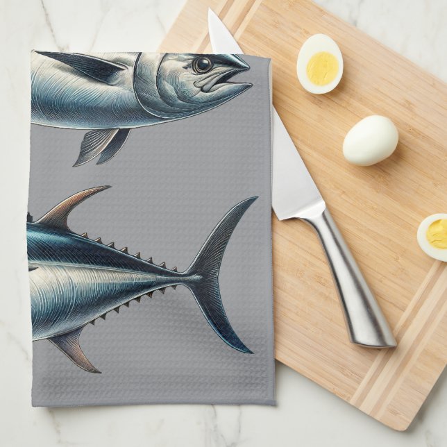 Toalla de té gris de peces de atún (Doblado Cuarto)