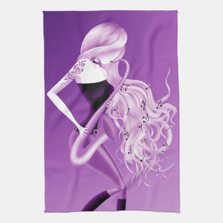 Toalla de té Lady Saxofonista Púrpura