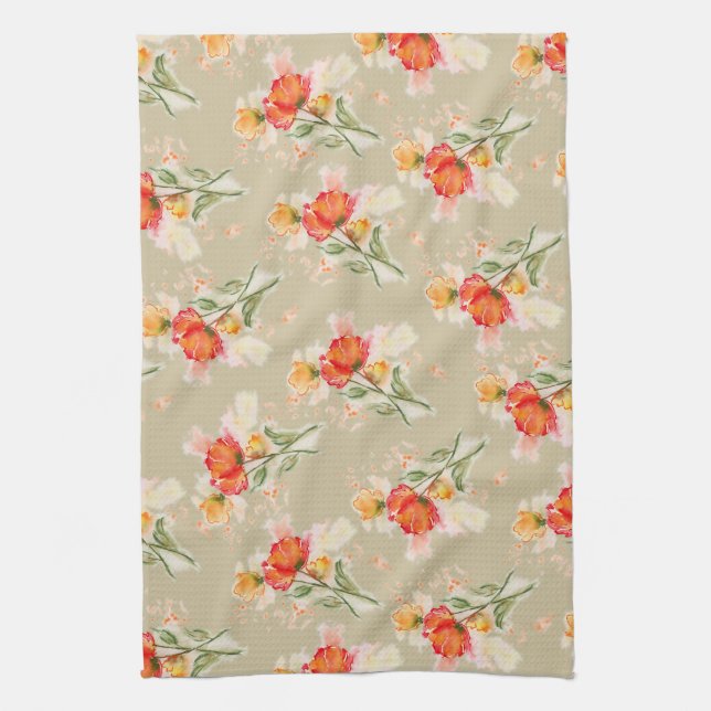 Toalla de té naranja Watercolor Florals (Vertical)