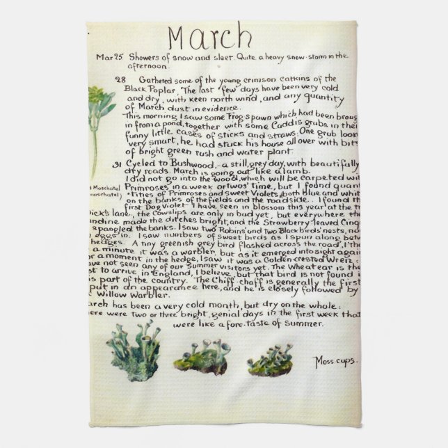 Toalla de té Nature Notes March de Edith Holden (Vertical)