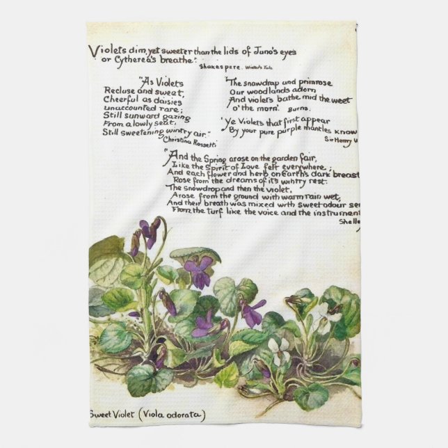 Toalla de té Nature Notes, Violetas de Edith Holde (Vertical)