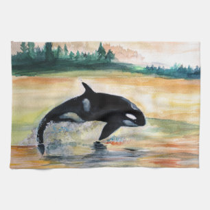 Toalla de té orca de salto de ballena 40,6 cm x 61