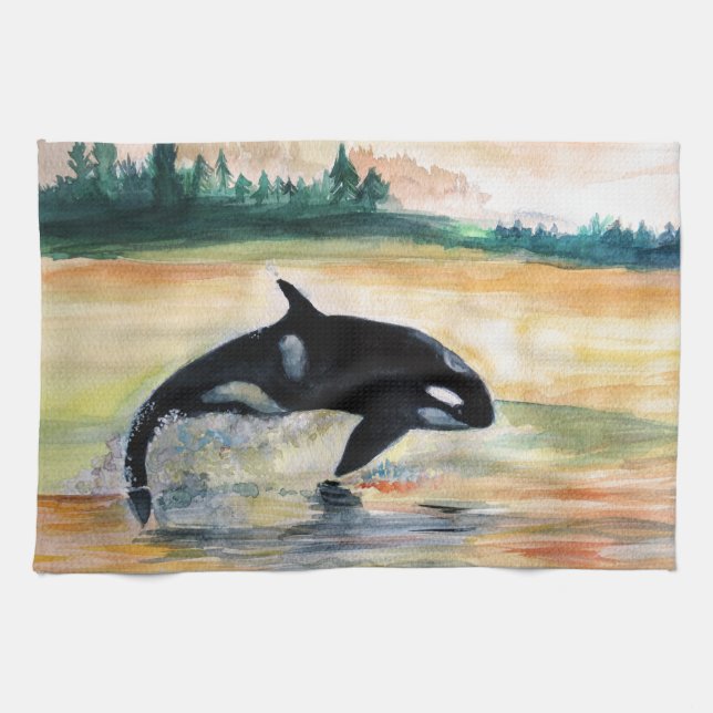Toalla de té orca de salto de ballena 40,6 cm x 61 (Horizontal)