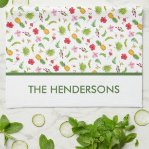 Toalla de té personalizada de flamenco tropical,