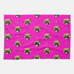 Toalla de té Pug Rosa Impactante