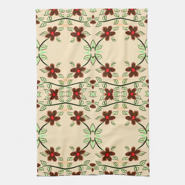 Toalla de té realmente Bonito con rojo y marrón (Vertical)