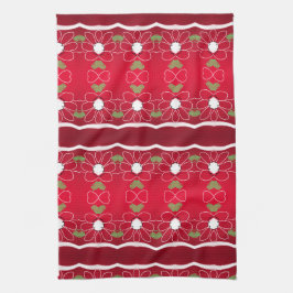 Toalla de té rojo audaz con un diseño floral