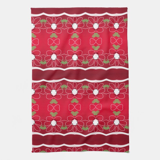 Toalla de té rojo audaz con un diseño floral (Vertical)