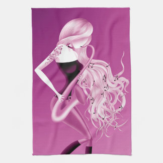Toalla de té rosa Saxofonista Dama