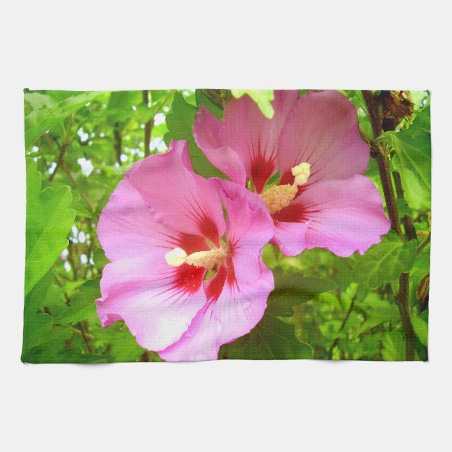 Toalla de té rosada Hibiscus (Horizontal)