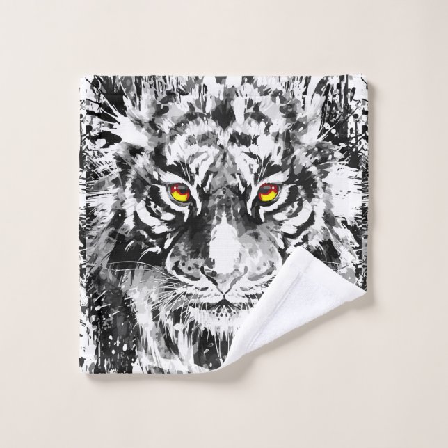 Toalla de tigre | Dibujo de tigre | Blanco y negro (Toallita)