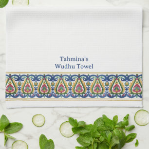 Toalla de Wudhu blanca con borde colorido banglade