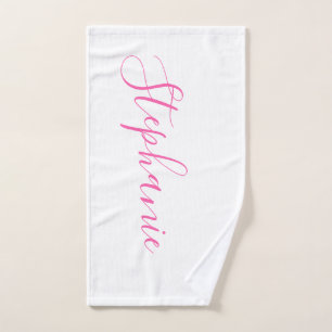 Toalla de yoga monograma personalizada White Pink