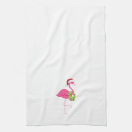 Toalla del navidad con el flamenco rosado