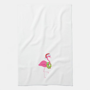 Toalla del navidad con el flamenco rosado
