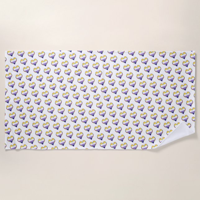 Toalla Enby Pride Heart Pattern Beach (Anverso)