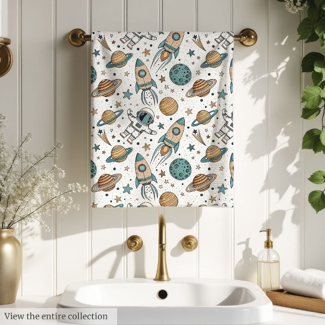 Toalla Espacial Personalizada Planetas y Cohetes p (Custom Space Towel Planets & Rockets for Kids)