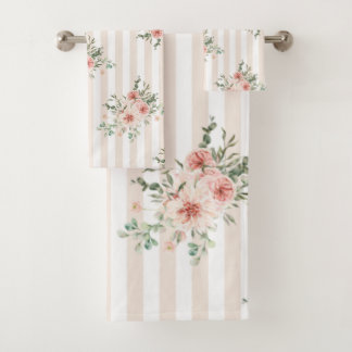 Toalla Fija El Vertido Floral Rosa De Rubor. Rayas