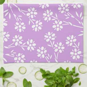 Toalla floral blanca púrpura del paño de la coci