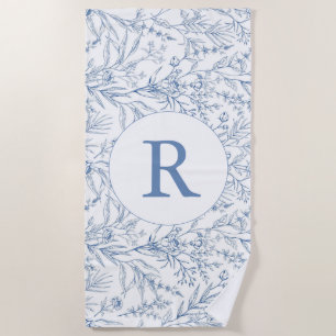 Toalla floral francesa Blue Monogram Beach Toalla