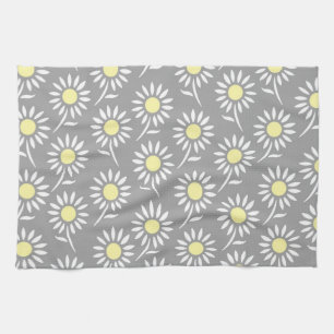 Toalla floral gris amarilla del paño de la cocina