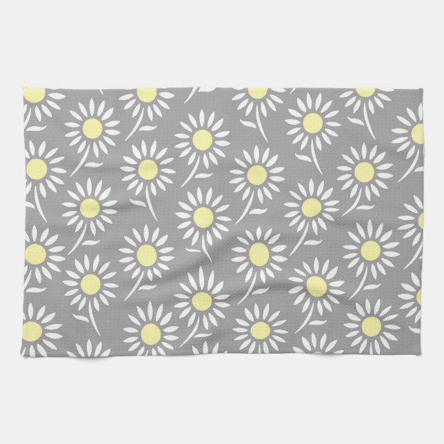 Toalla floral gris amarilla del paño de la cocina (Horizontal)