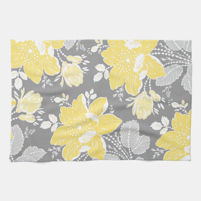 Toalla floral gris amarilla del paño de la cocina (Horizontal)