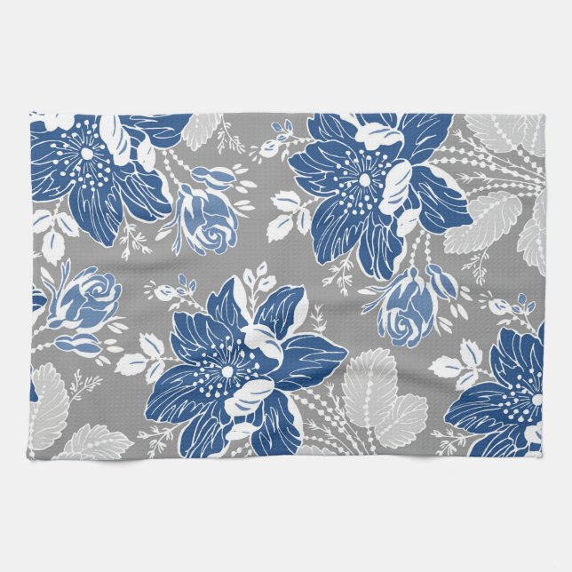 Toalla floral gris azul marino del paño de la (Horizontal)