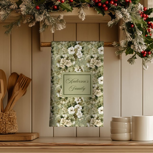 Toalla floral personalizada decoración chic verde  (Sage Green Chic Decor Personalized Floral Towel )
