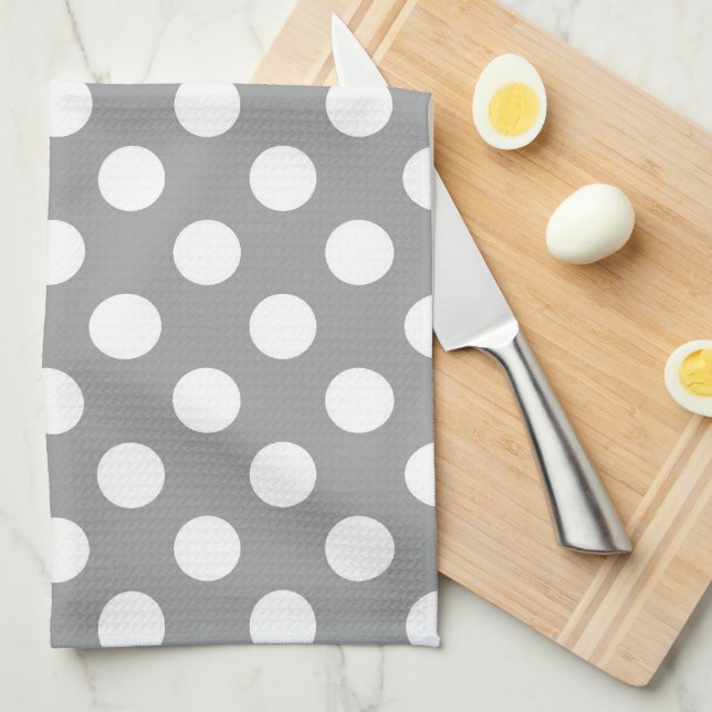 Toalla gris y blanca de Paloma del lunar de cocina (Doblado Cuarto)