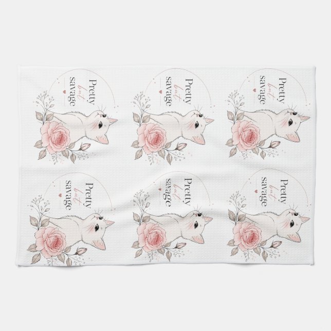 Toalla Linda Pero Salvaje Gato Kawaii Rosa (Horizontal)