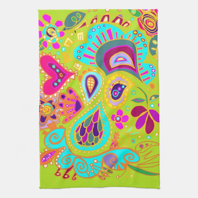 Toalla loca de Paisley en la verde lima, rosa, (Vertical)