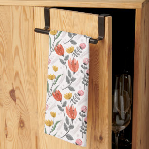 Toalla moderna de cocina de tulipanes dibujados a 
