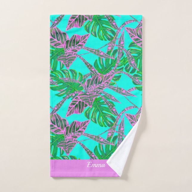 Toalla moderna de nombre verde tropical personaliz (Toalla de mano)