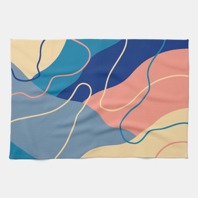 Toalla moderna de plato artístico azul y rosa (Horizontal)