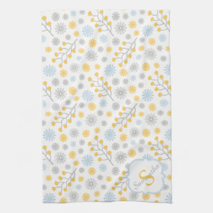 Toalla Monograma de cocina azul amarillo y gris 16